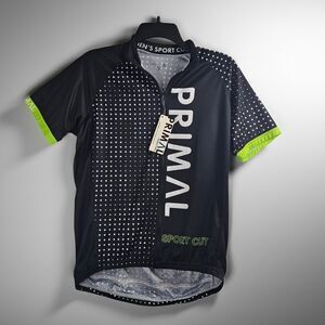 New PRIMAL Men's M Sport Cut Raglan Jersey Full Zip Back Pockets Black